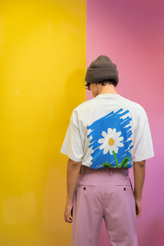 Blue Daisy Back Print Oversized T-Shirt for Men