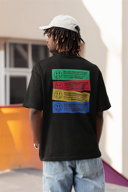 Put On Your Happy Face Back Print Oversized T-Shirt for Men