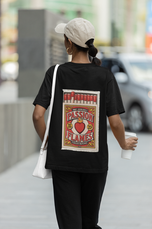 Passion Flames Vintage Matchbox Oversized T-Shirt for Women