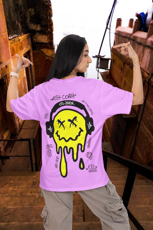 West Coast Graffiti Drip Smiley Oversized T-Shirt for Women