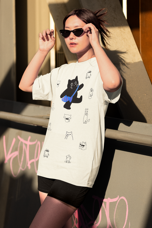 Playful Cat Oversized T-Shirt for Women