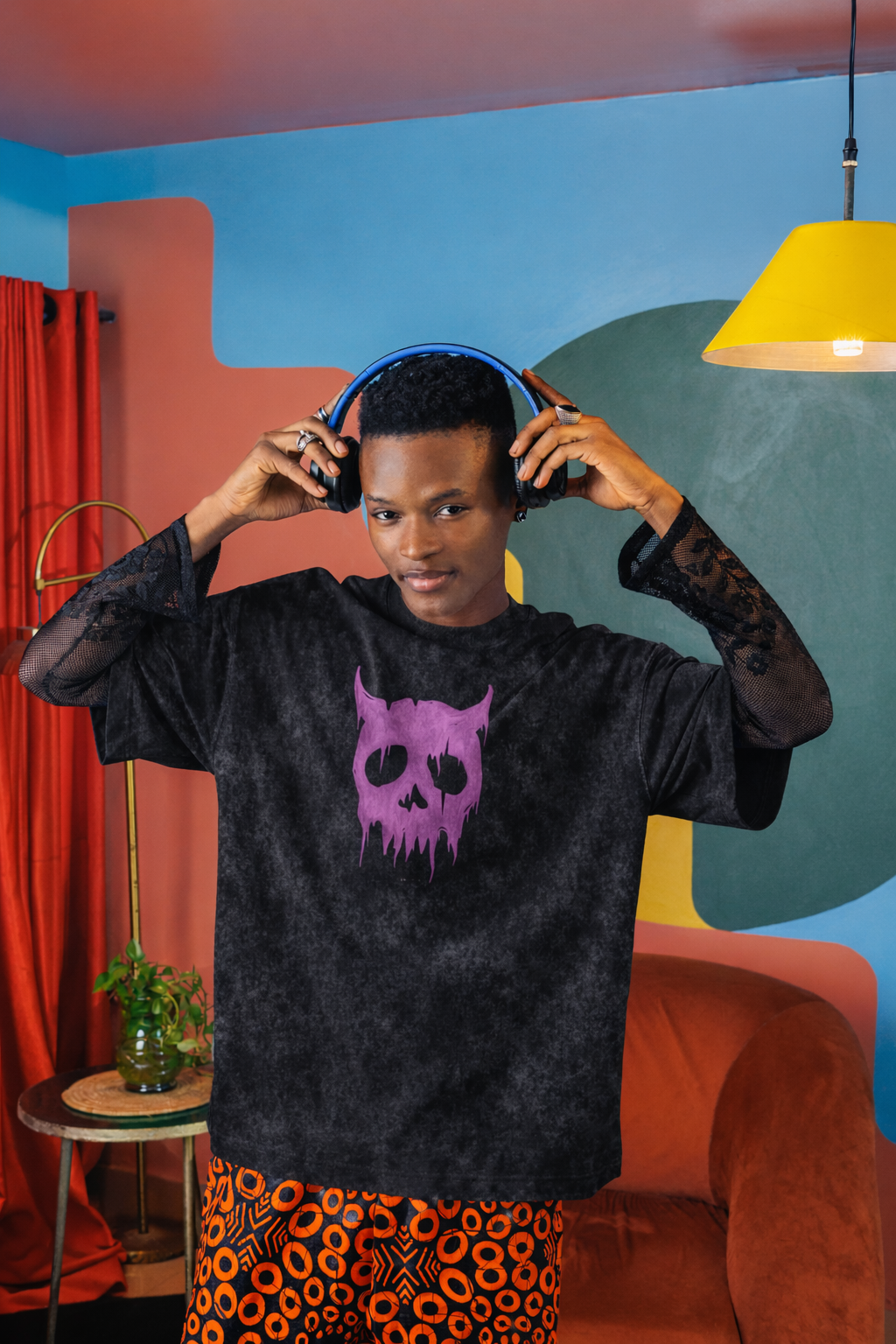 DRIP SKULL Acid Wash Oversized T-Shirt for Men | Pixalflux