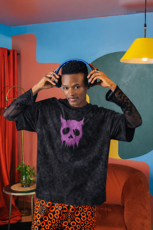 DRIP SKULL Acid Wash Oversized T-Shirt for Men | Pixalflux