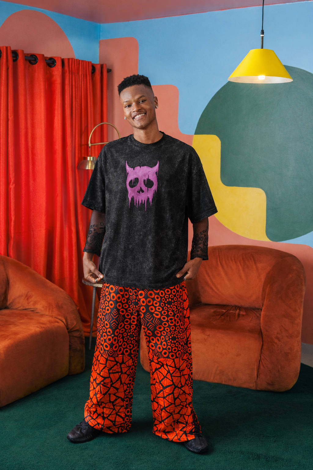 DRIP SKULL Acid Wash Oversized T-Shirt for Men | Pixalflux