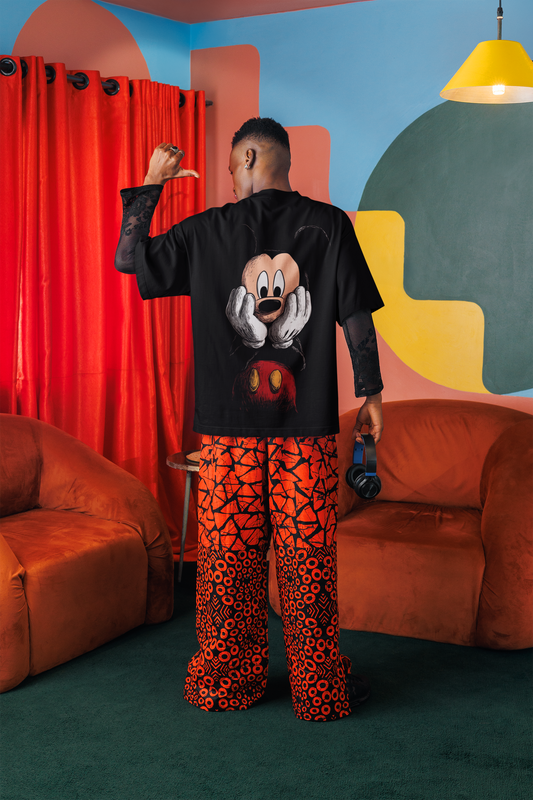 Mickey Mouse Print Oversized T-Shirt for Men