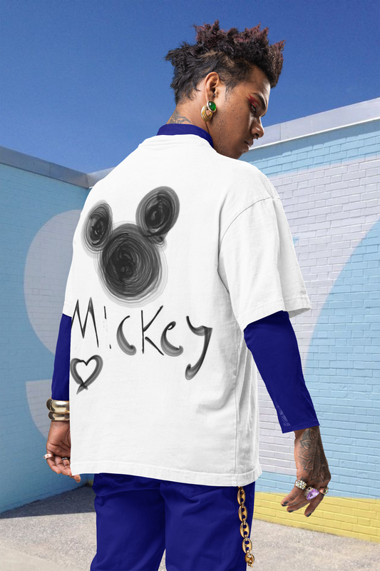 Mickey Mouse Sketch Print Oversized T-Shirt for Men