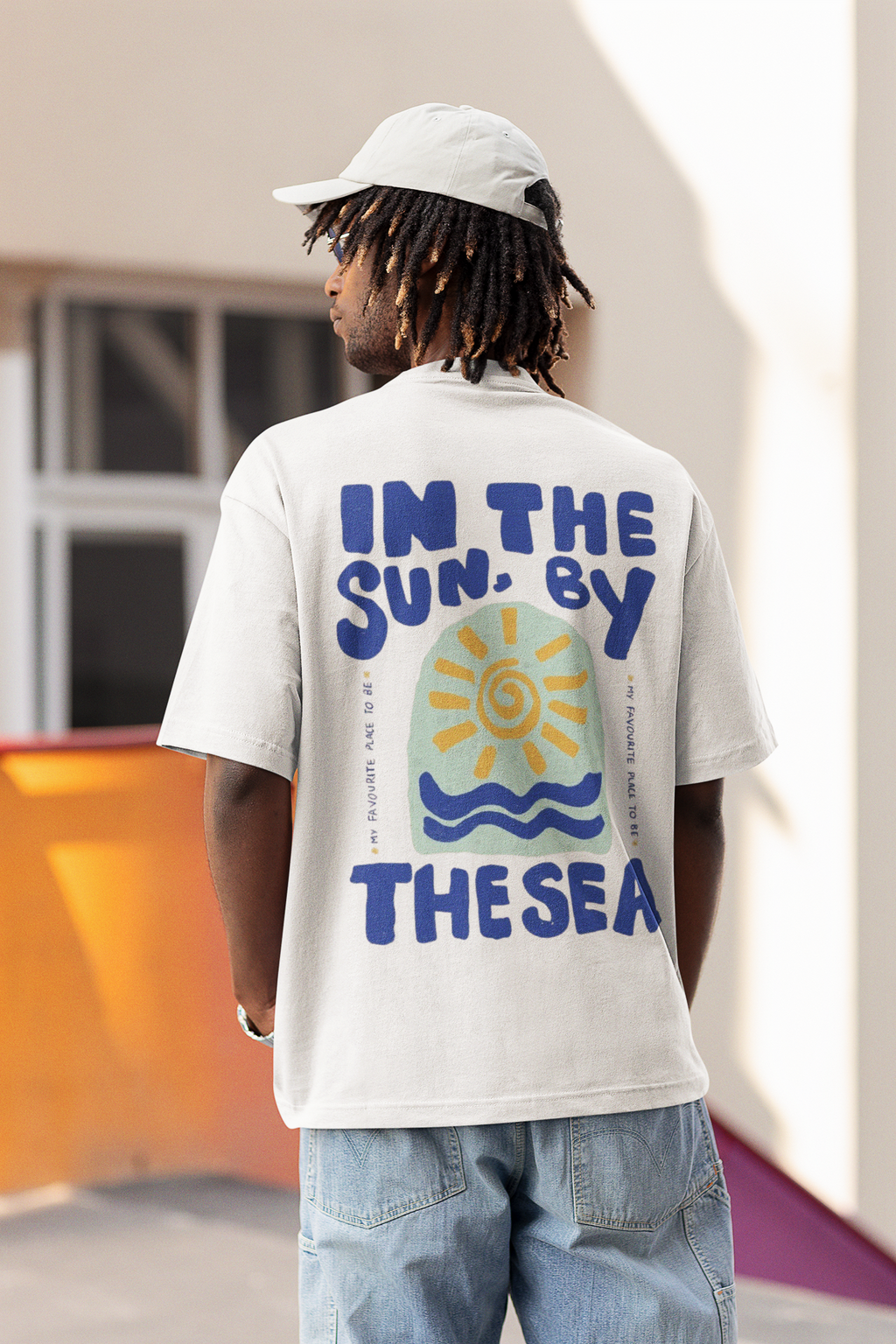 In The Sun By The Sea Back Print Oversized T-Shirt for Men