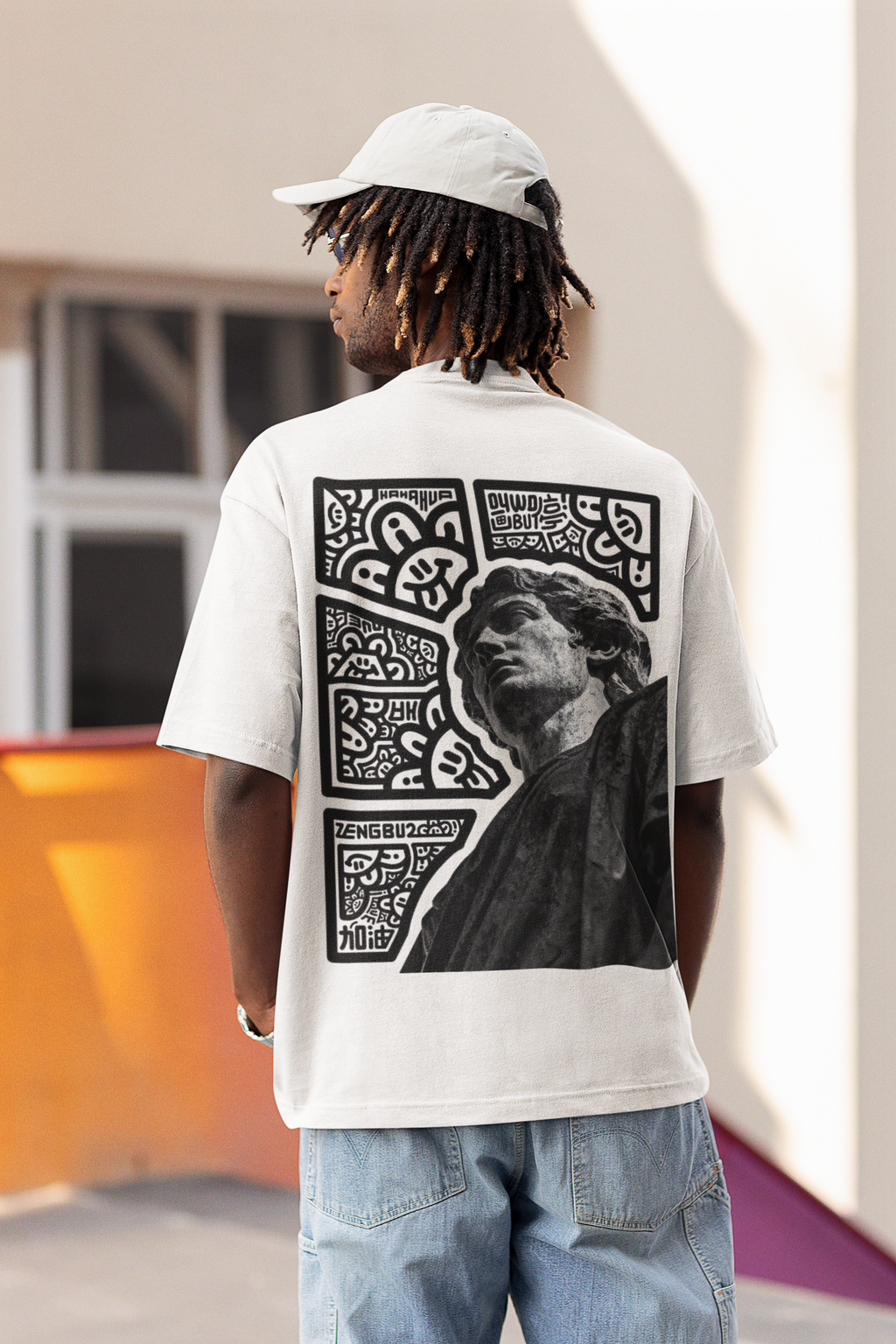 Renaissance Statue Back Print Oversized T-Shirt for Men
