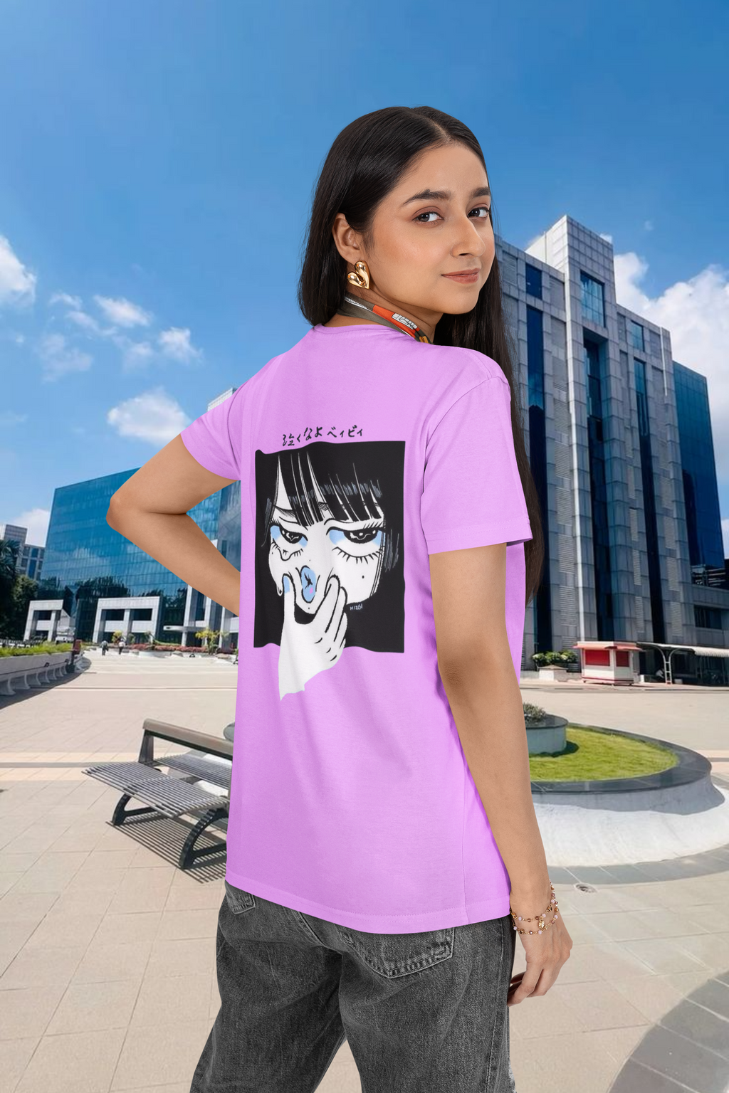 Cartoon Girl Oversized T-Shirt for Women