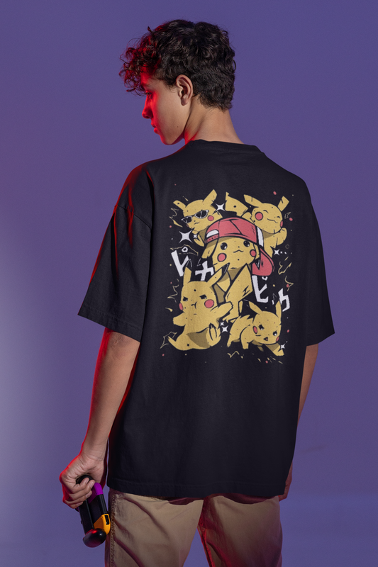 PIKACHU STREET Back Print Oversized T-Shirt for Men | Pixalflux