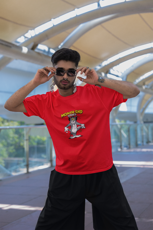 Month End Scenes Cartoon Oversized T-Shirt for Men