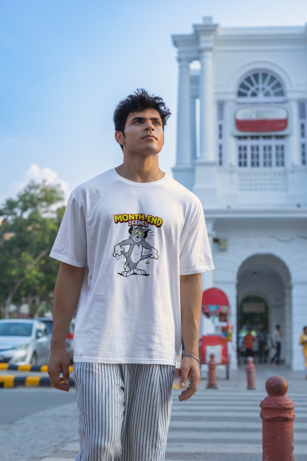 Month End Scenes Cartoon Oversized T-Shirt for Men