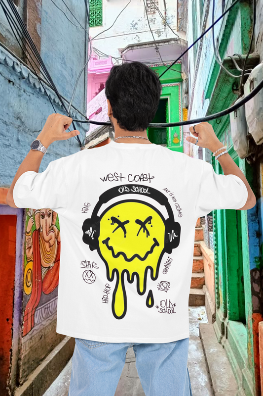 West Coast Graffiti Drip Smiley Oversized T-Shirt for Men
