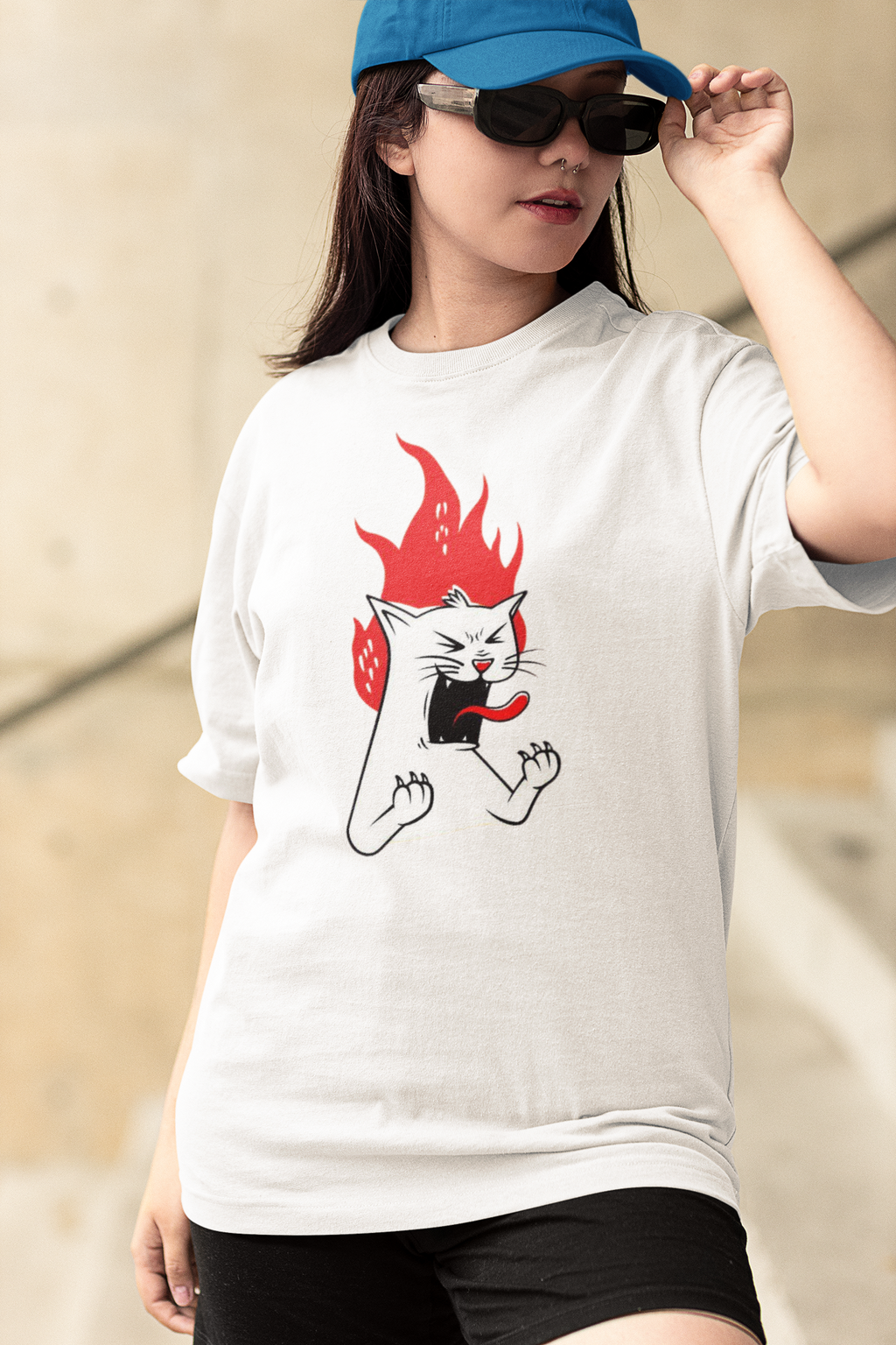 Playful Cat Oversized T-Shirt for Women