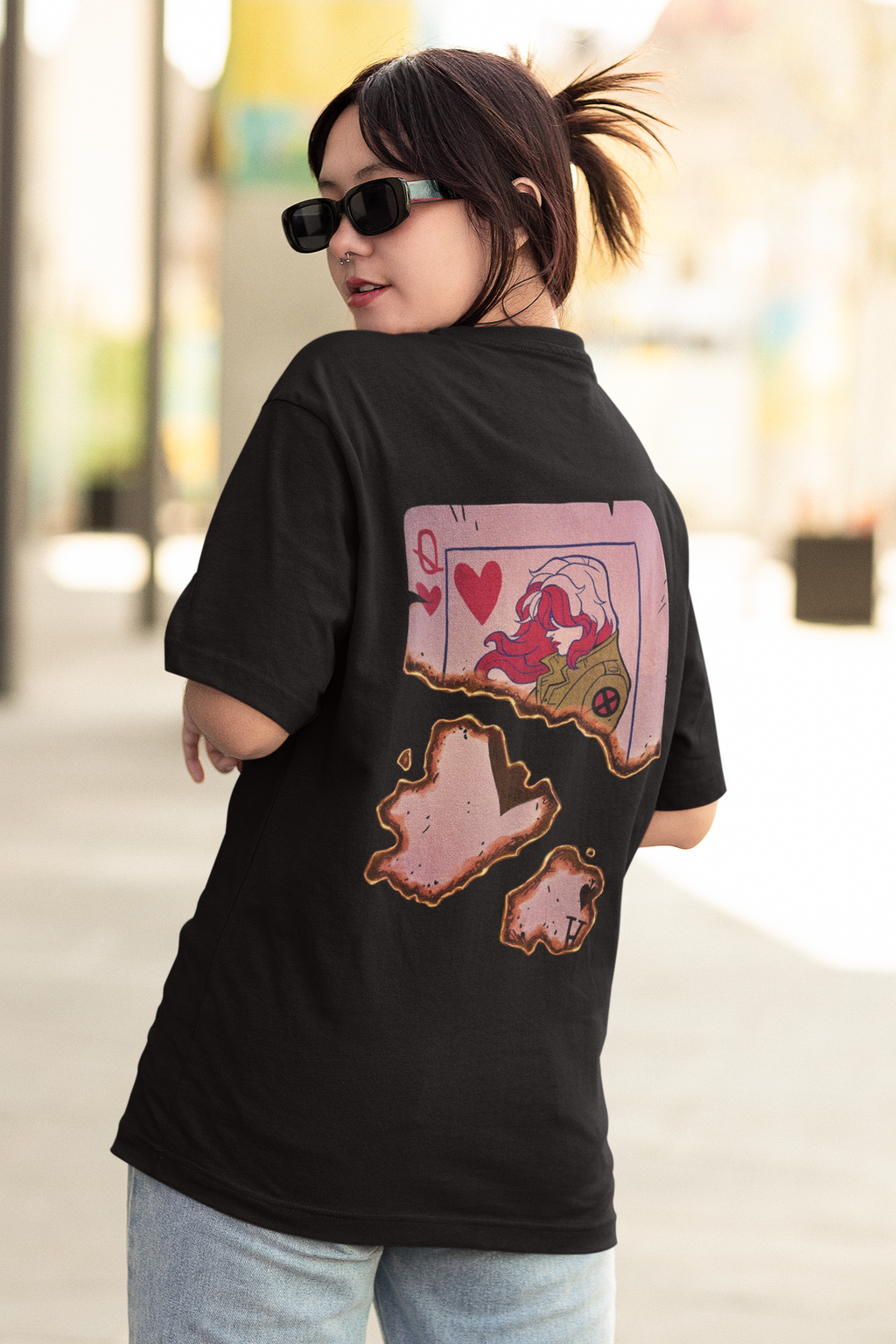 Burnt Polaroid Anime Girl Oversized T-Shirt for Women