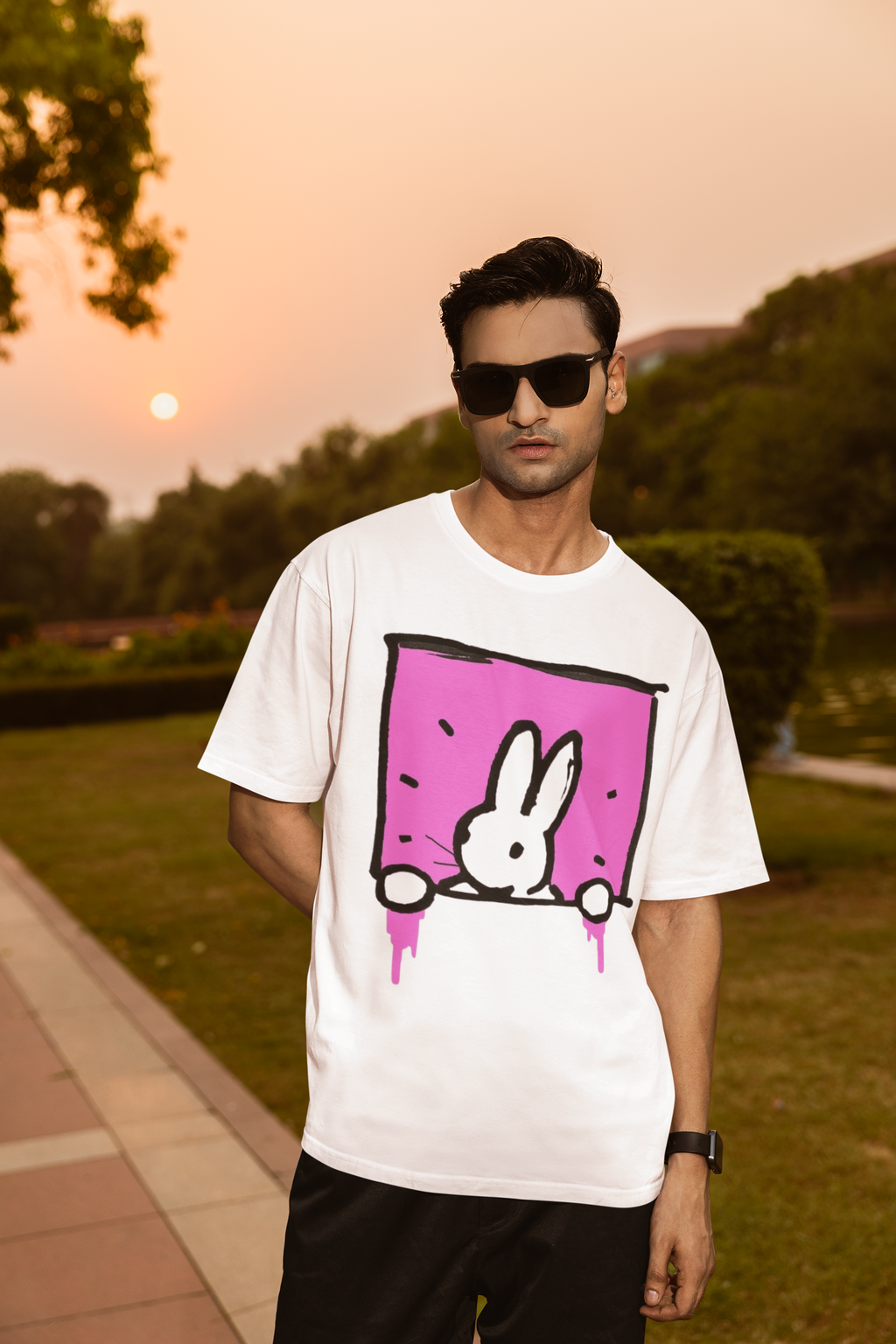 Rabbit Dual Tone Oversized T-Shirt for Men