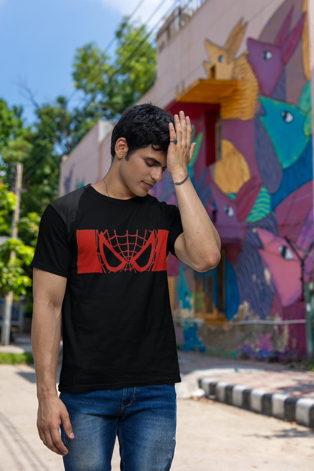 Spiderman Eyes Graphic Regular Fit T-Shirt for Men