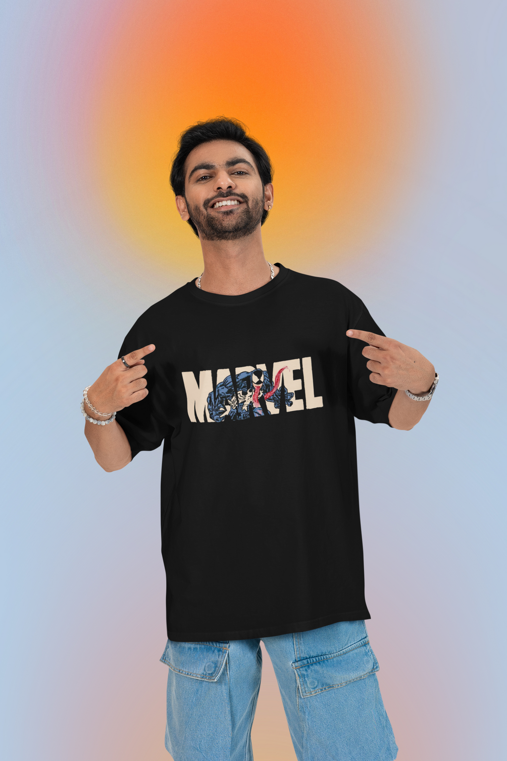 Marvel Character Typography Oversized T-Shirt for Men