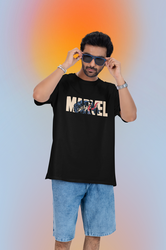 Marvel Character Typography Oversized T-Shirt for Men