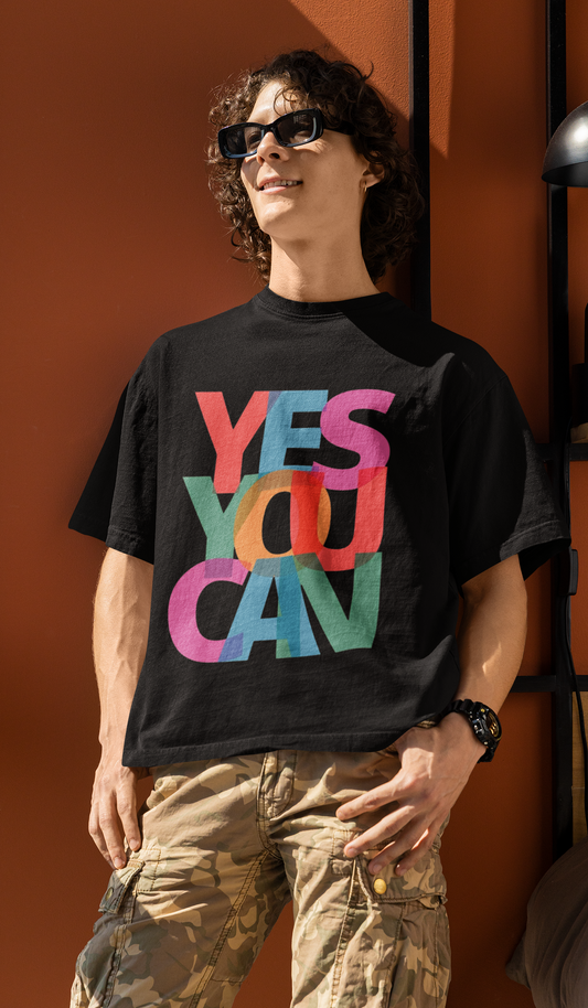 YES YOU CAN Black Oversized T-Shirt for Men