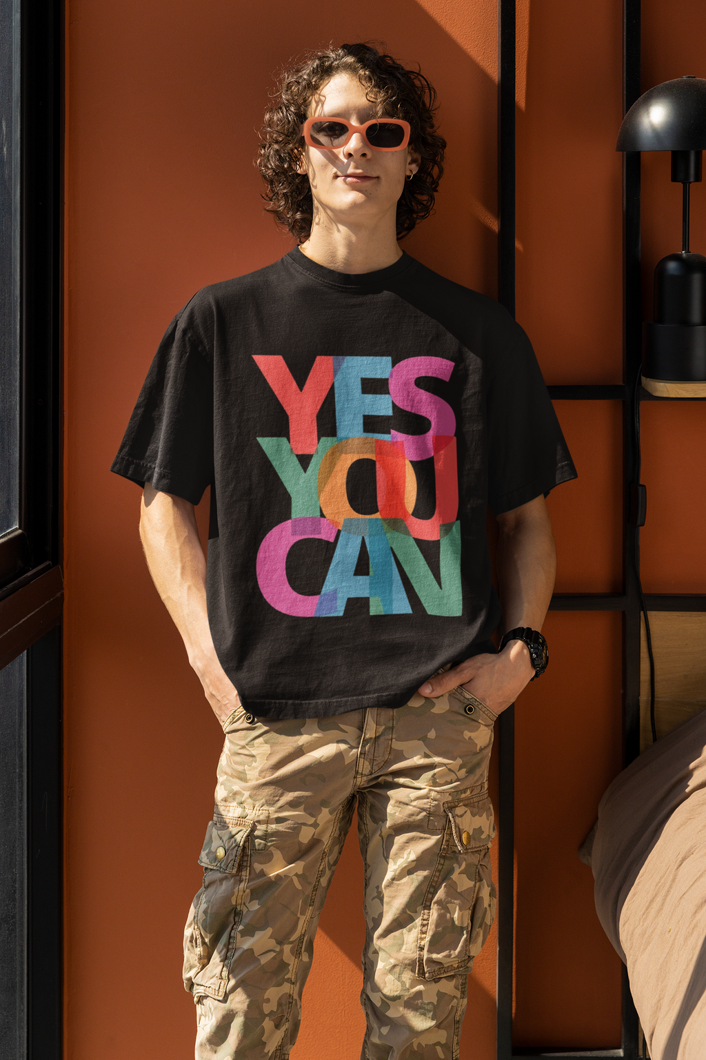 YES YOU CAN Black Oversized T-Shirt for Men