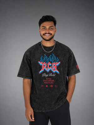 RCB PLAY BOLD Acid Wash Oversized T-Shirt for Men | Pixalflux
