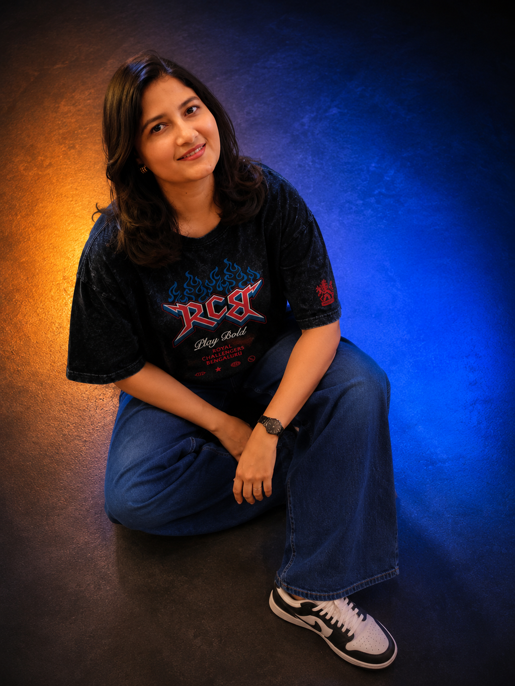 RCB PLAY BOLD Acid Wash Oversized T-Shirt for Unisex| Pixalflux