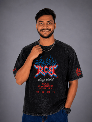 RCB PLAY BOLD Acid Wash Oversized T-Shirt for Men | Pixalflux