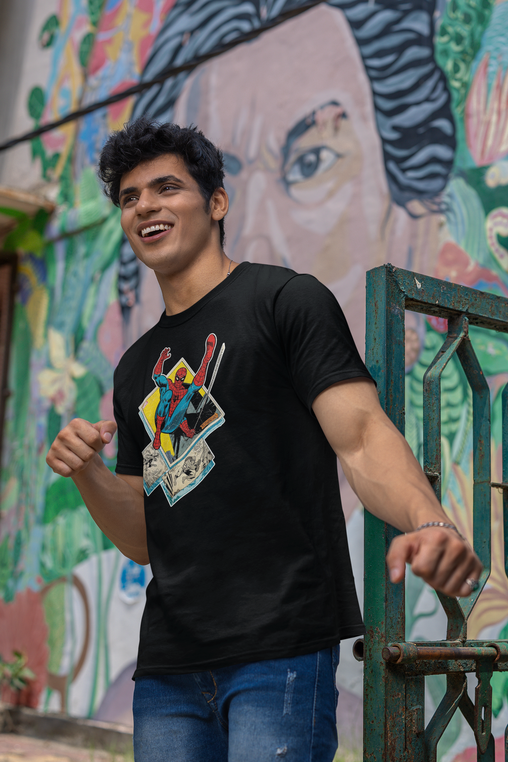 Spiderman Action Pose Regular Fit T-Shirt for Men