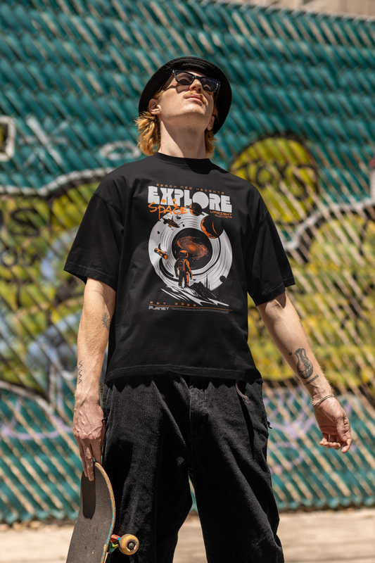 EXPLORE SPACE Oversized T-Shirt for Men | Pixalflux