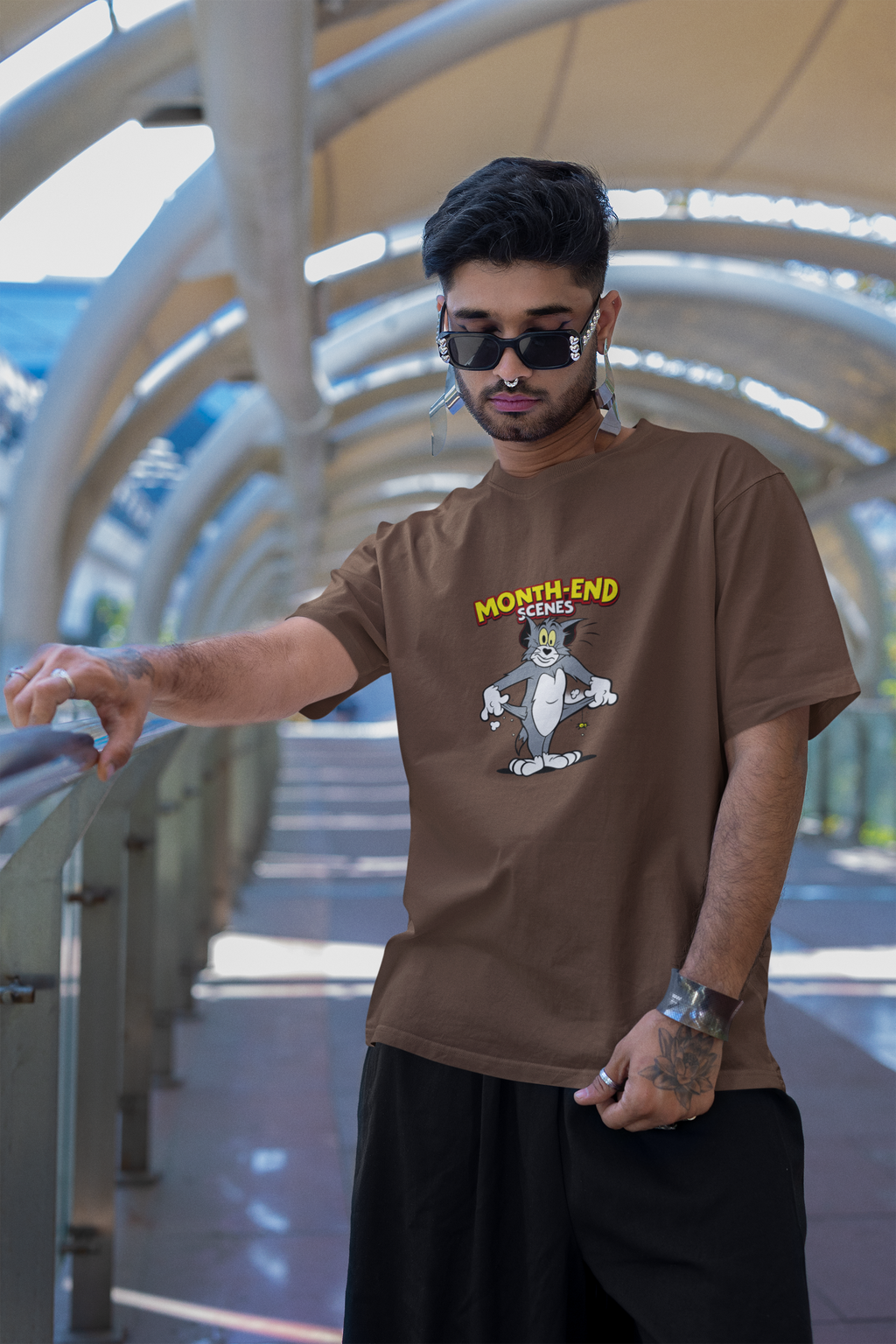 Month End Scenes Cartoon Oversized T-Shirt for Men