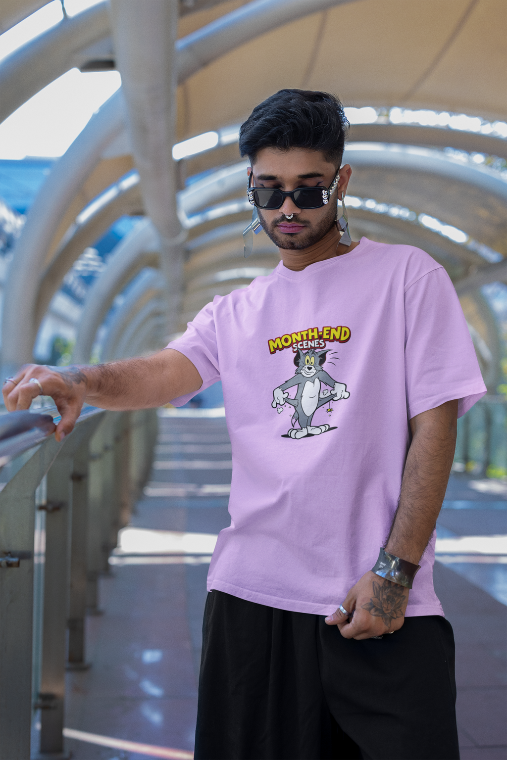 Month End Scenes Cartoon Oversized T-Shirt for Men