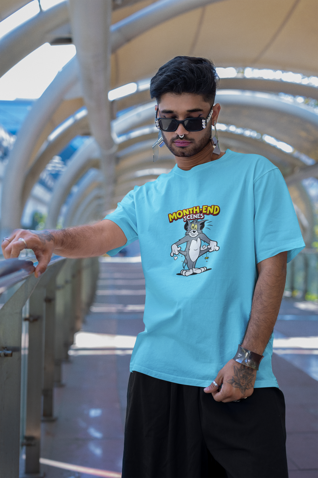 Month End Scenes Cartoon Oversized T-Shirt for Men