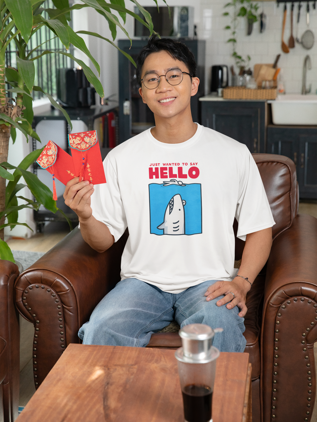 HELLO SHARK Oversized T-Shirt for Men | Pixalflux