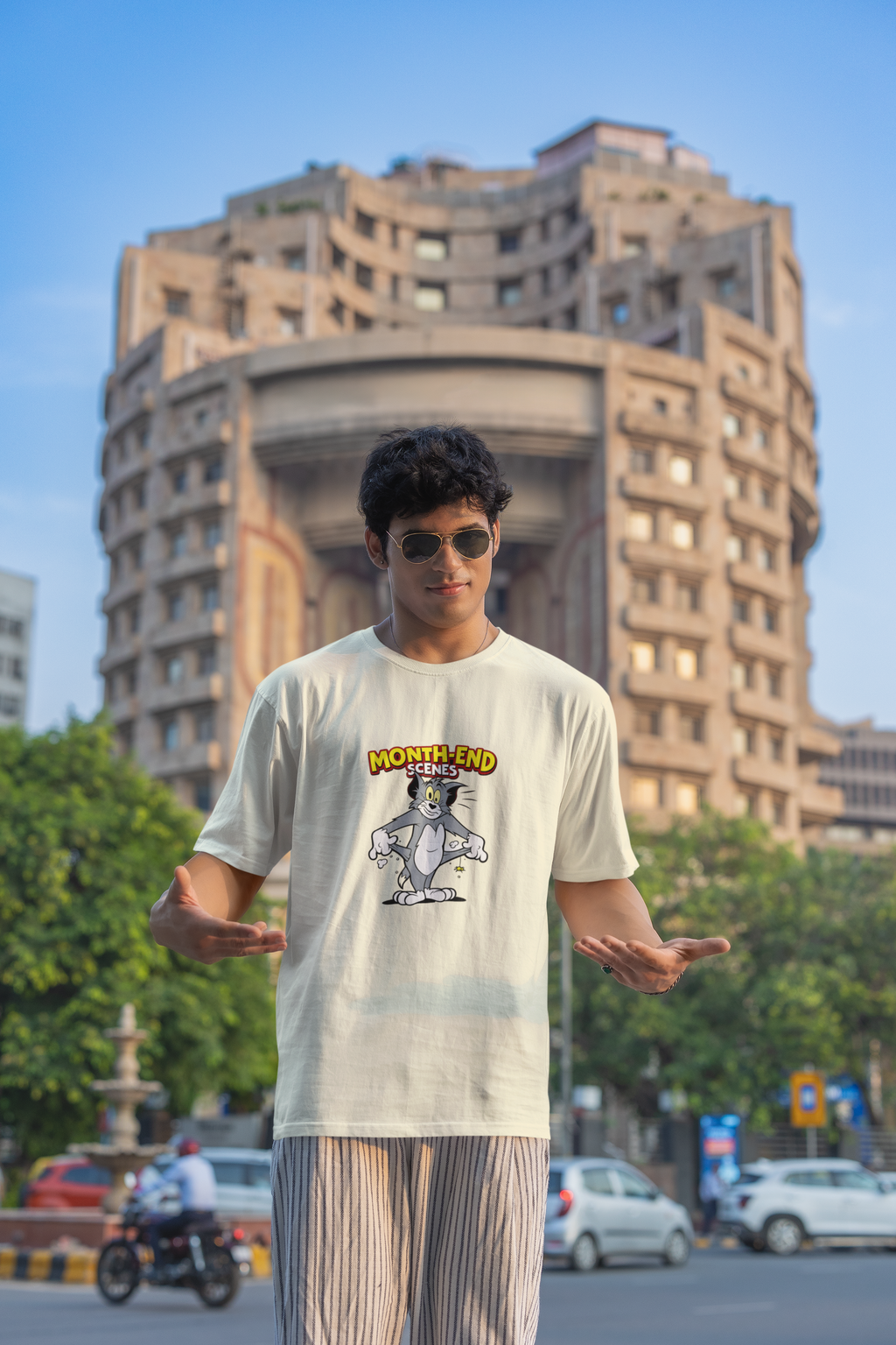 Month End Scenes Cartoon Oversized T-Shirt for Men