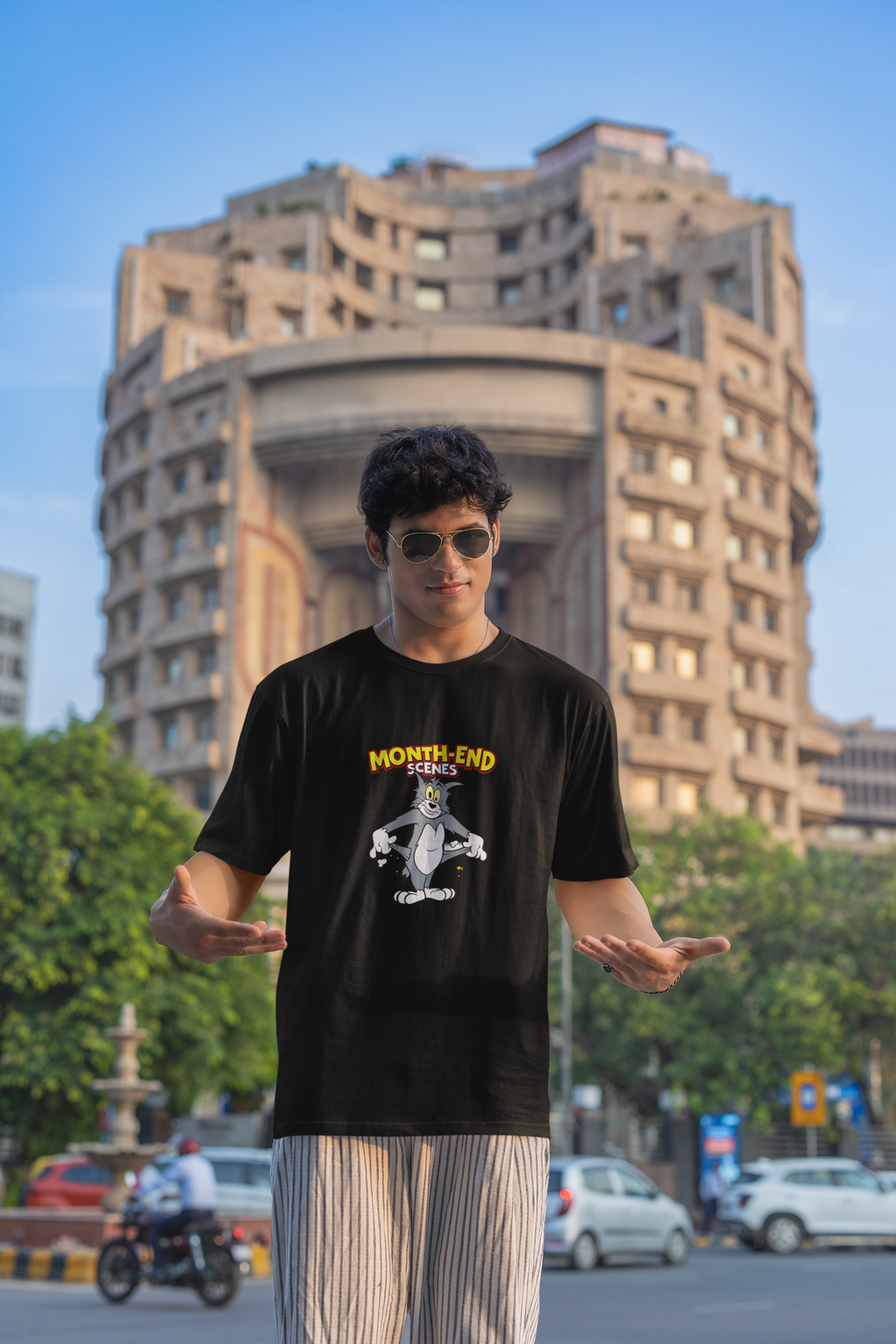 Month End Scenes Cartoon Oversized T-Shirt for Men