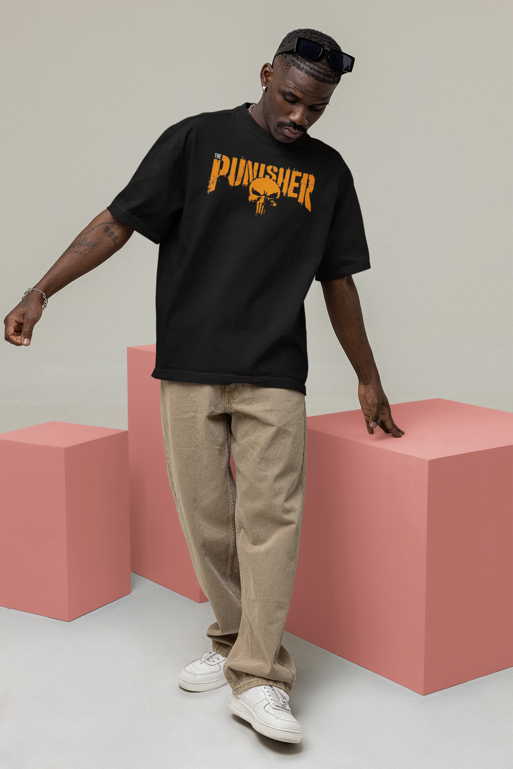 PUNISHER Front & Back Print Oversized T-Shirt for Men | Pixalflux