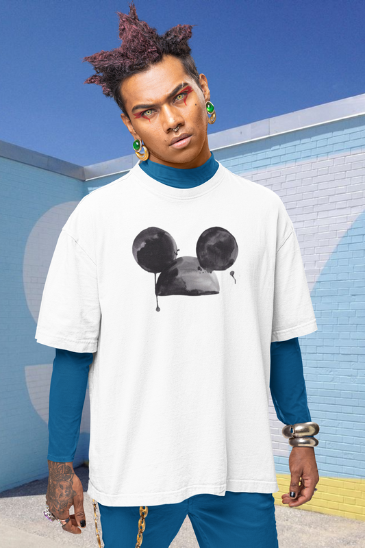 Mickey Mouse Sketch Print Oversized T-Shirt for Men