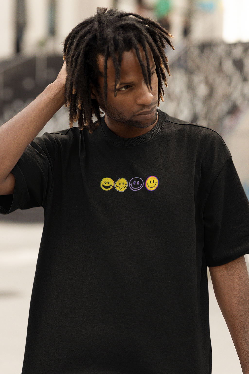 Put On Your Happy Face Back Print Oversized T-Shirt for Men