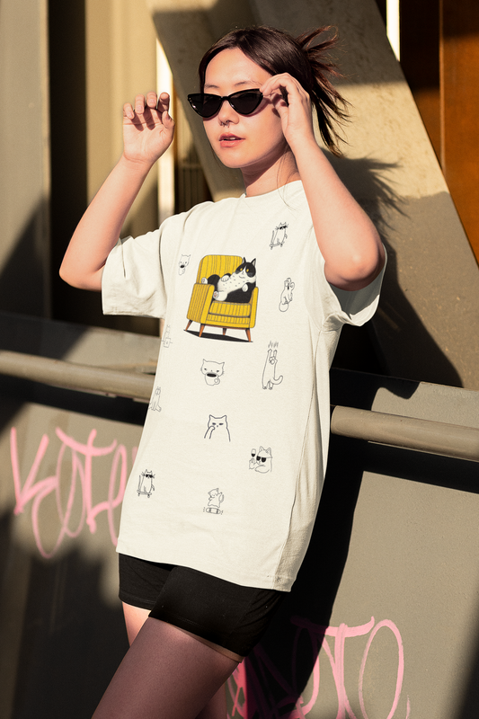 Lazy Cat Aesthetic Oversized T-Shirt for Women