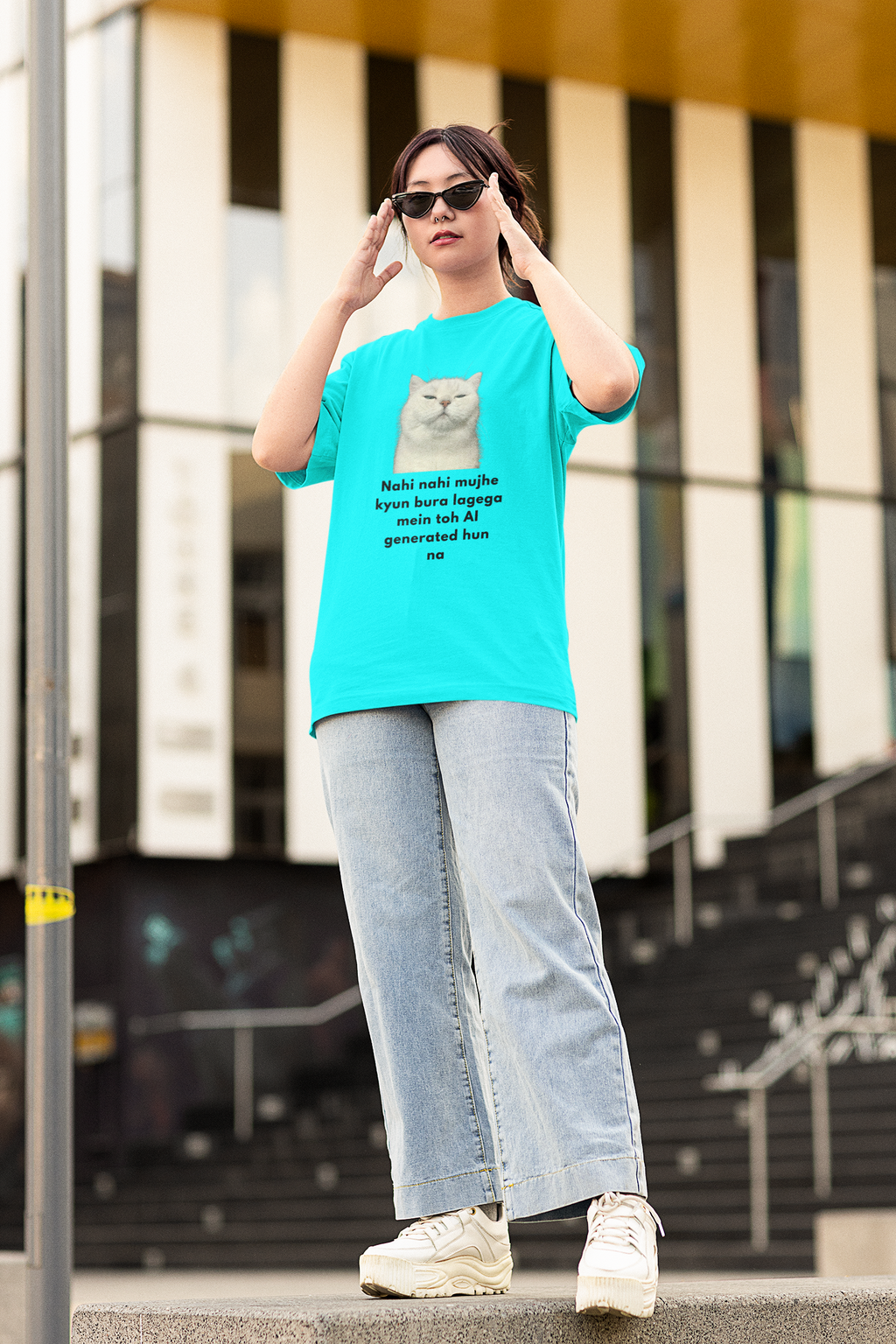 AI Generate Cat Meme Oversized T-Shirt – Funny Internet Meme Graphic Tee | Women's wear (Copy)