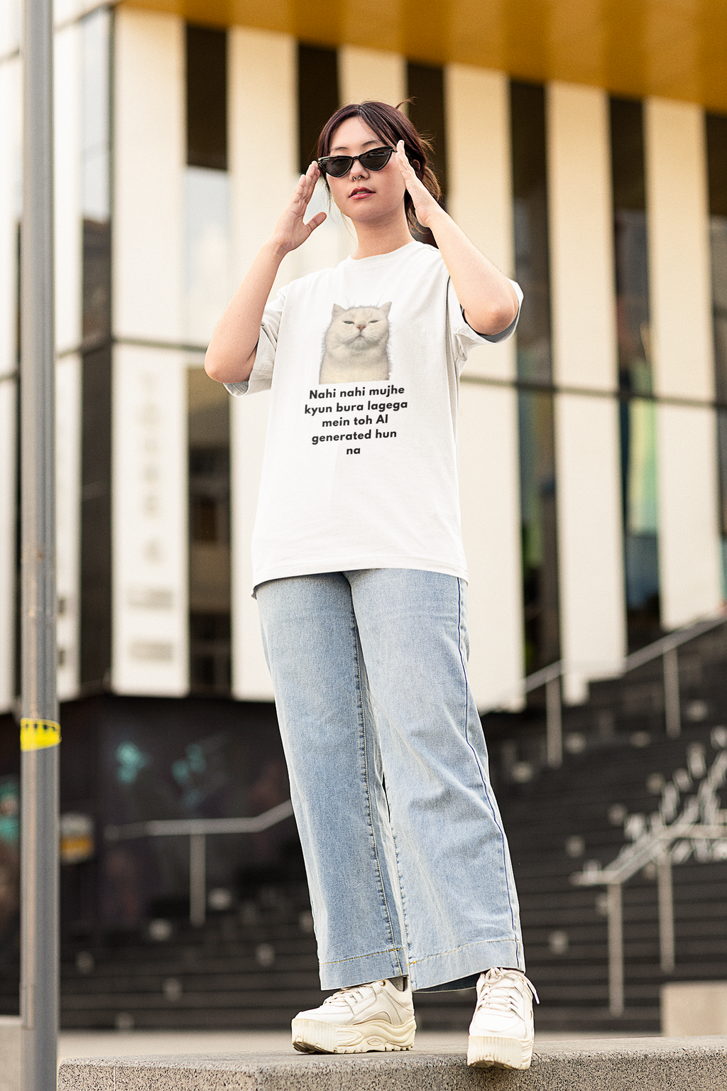 AI Generate Cat Meme Oversized T-Shirt – Funny Internet Meme Graphic Tee | Women's wear (Copy)