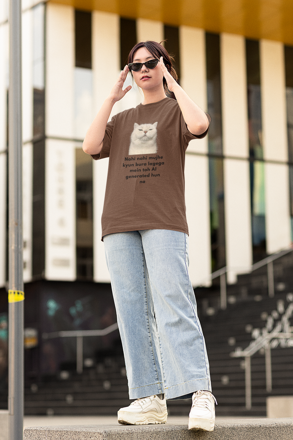 AI Generate Cat Meme Oversized T-Shirt – Funny Internet Meme Graphic Tee | Women's wear (Copy)