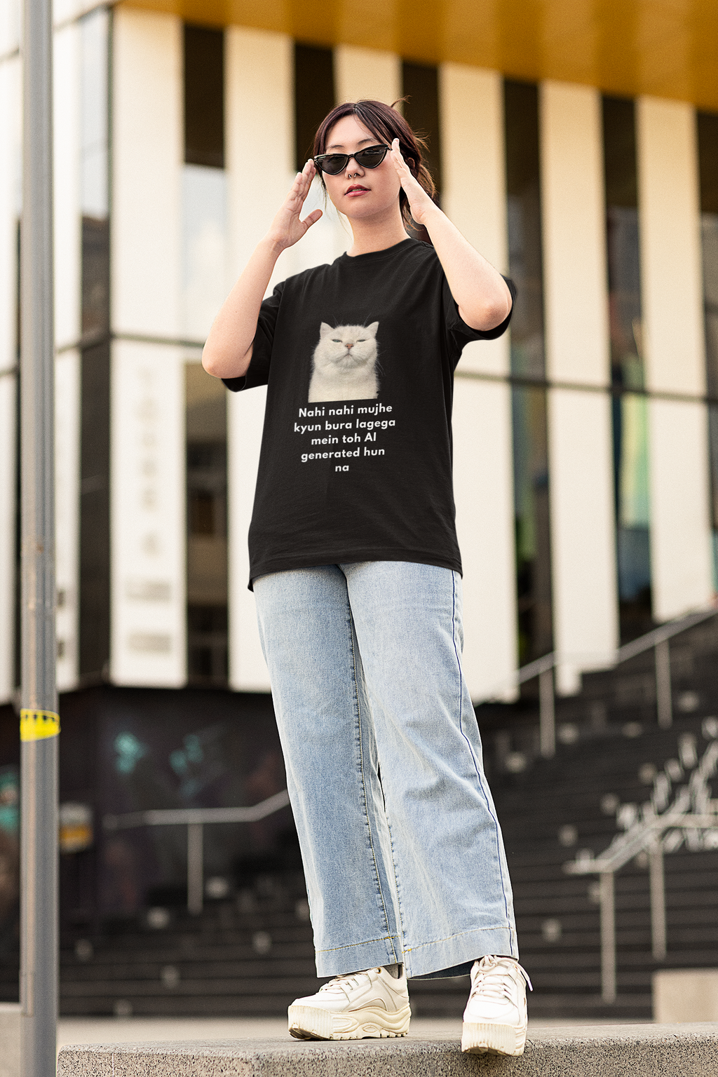 AI Generate Cat Meme Oversized T-Shirt – Funny Internet Meme Graphic Tee | Women's wear (Copy)