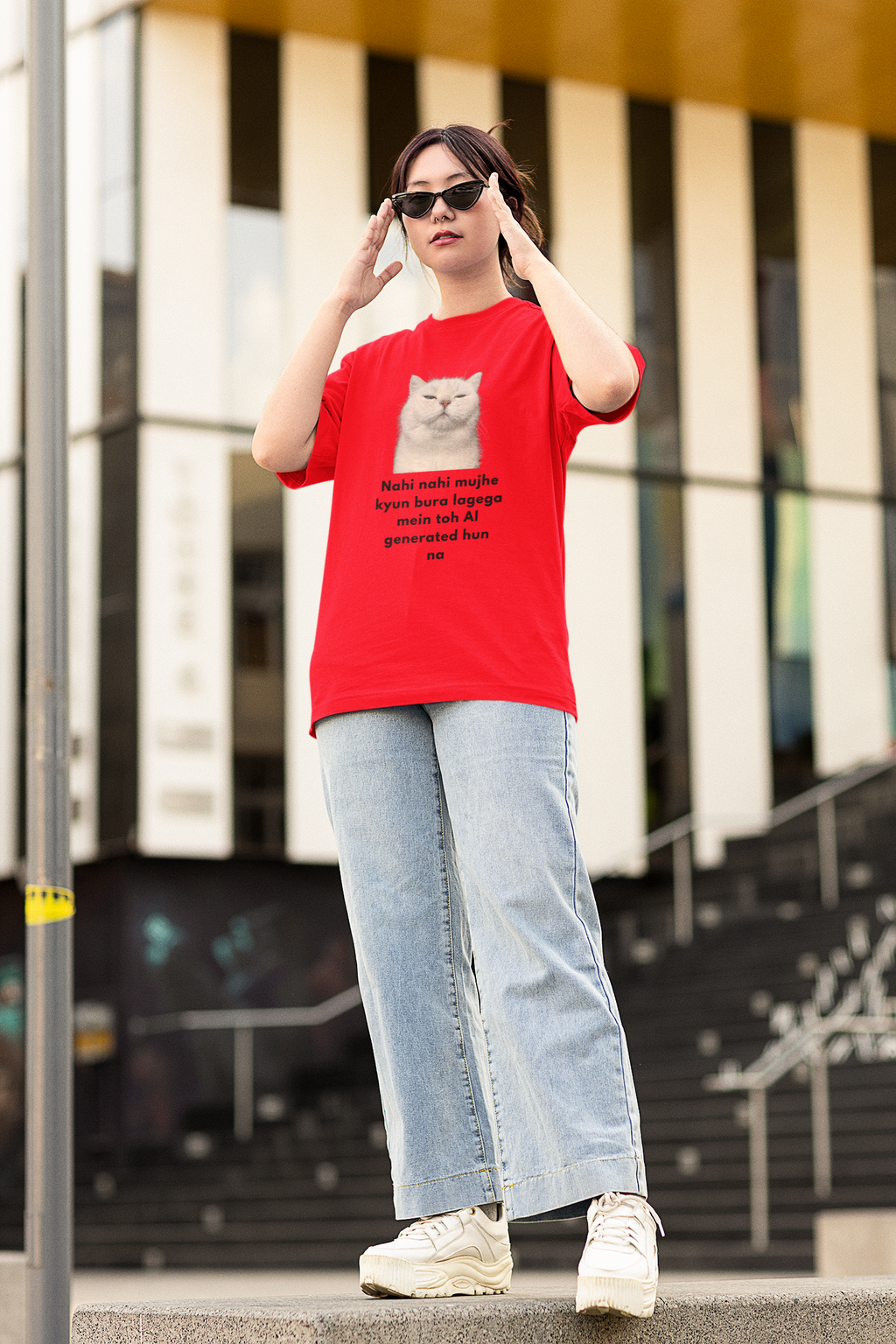 AI Generate Cat Meme Oversized T-Shirt – Funny Internet Meme Graphic Tee | Women's wear (Copy)