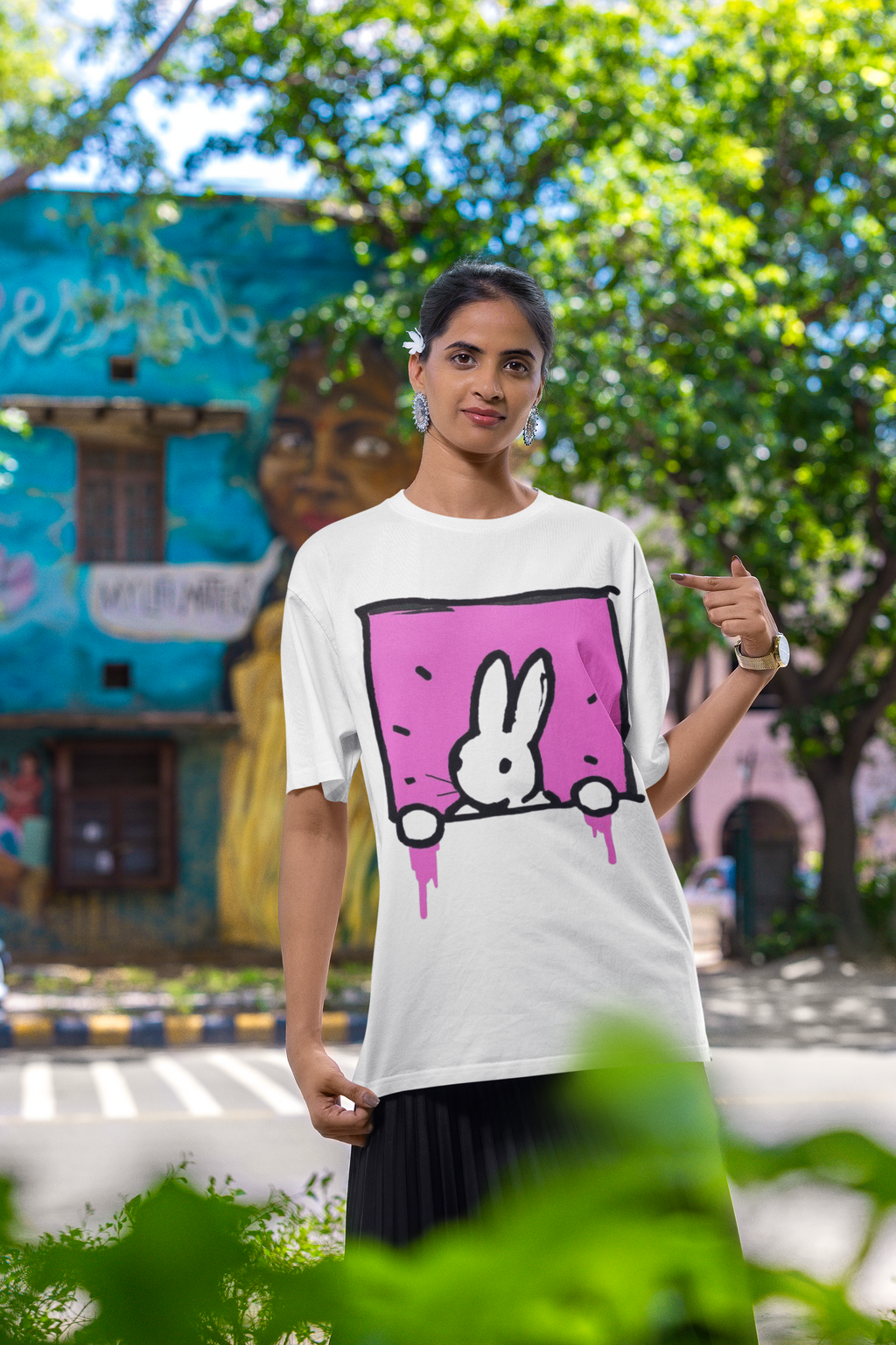 Cute Rabbit Oversized T-Shirt for Women