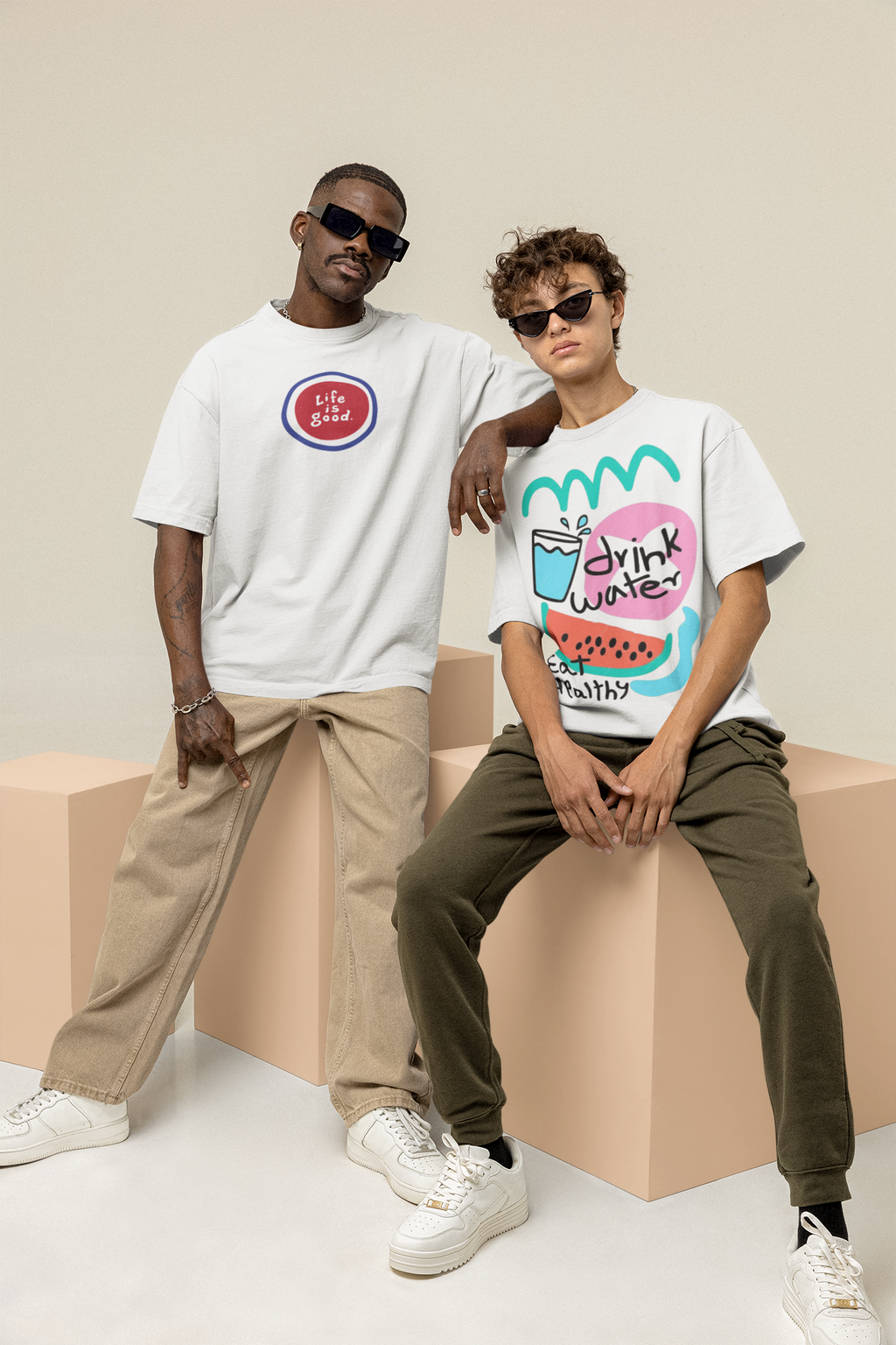 Drink Water Eat Healthy Oversized T-Shirt for Men | Aesthetic Graphic Tee