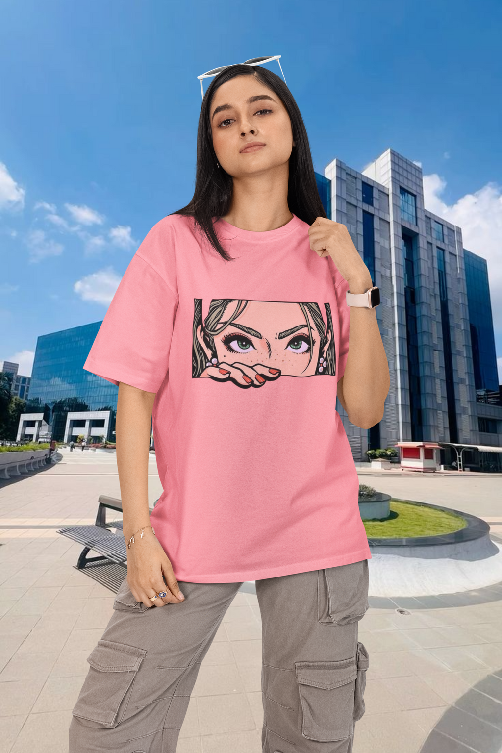 Cartoon Girl Oversized T-Shirt for Women