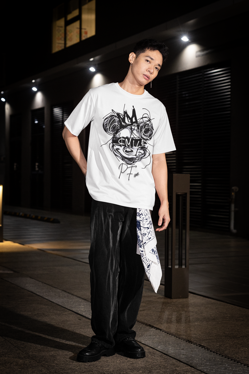 Mickey Mouse Scribble Art Oversized T-Shirt for Men