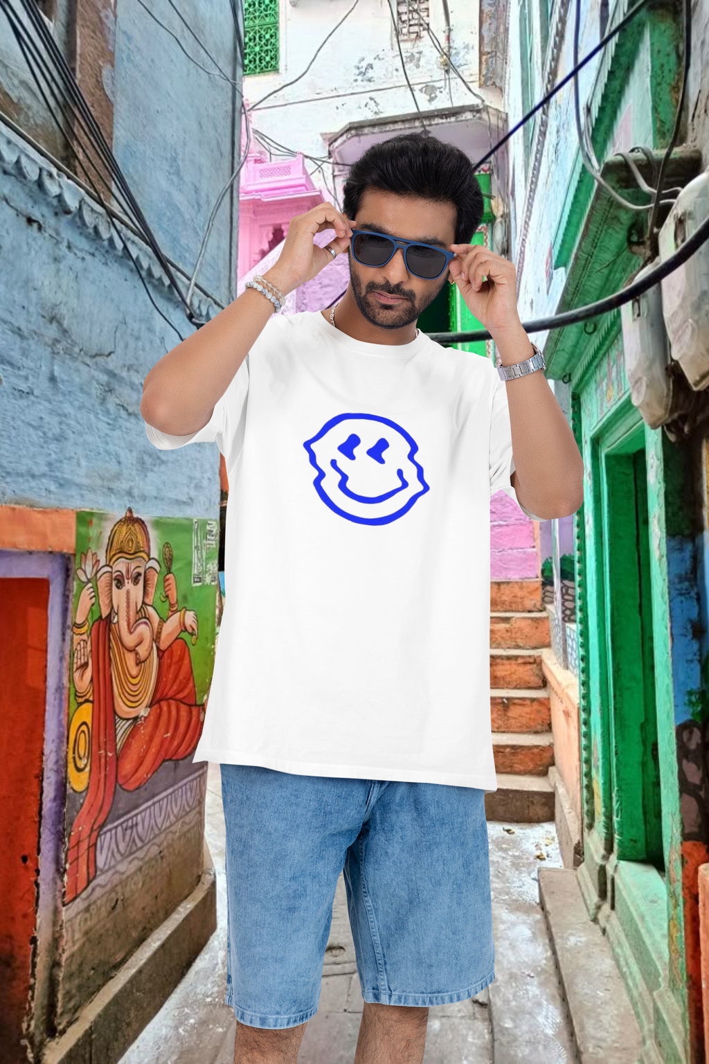 West Coast Graffiti Drip Smiley Oversized T-Shirt for Men